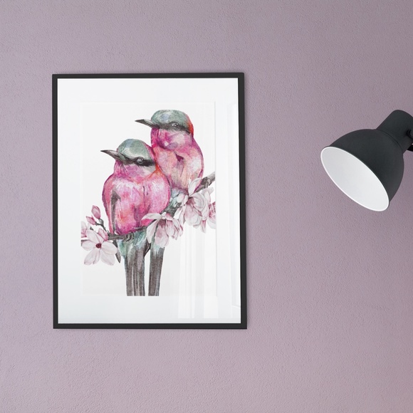 Wall Art Cute Pink Birds Portrait Print Unframed - Picture 4 of 6